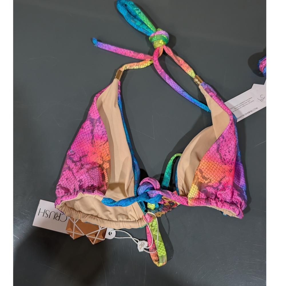 Bikini Crush Neon Rainbow Snake Metallic Bikini Set Brazilian Scrunch L/XL - Picture 6 of 16